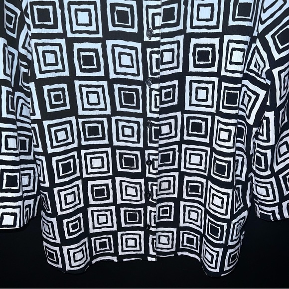 Vintage Allison Daley Blouse Shirt Top Button Up Black White Geometric Pads 8P - Picture 6 of 12